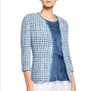 Nic & Zoe Fringe-Trimmed Cardigan XL Blue Tweed 3/4 Sleeves